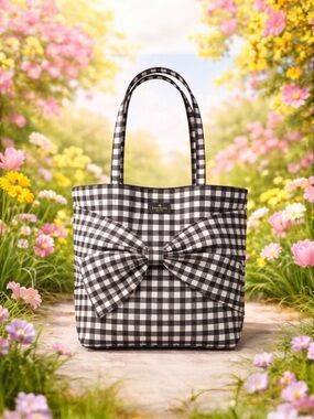 Kate Spade Social Justice 2024 Checkered Black & White Tote Bag Rwanda Made